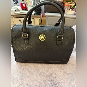 Anne Klein Lion Logo Pebbled Faux Leather Satchel